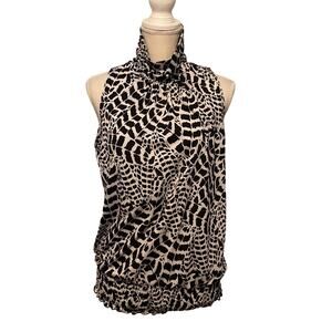 New Directions Stretchy Blouse with High Neck Closure & Animal Print Size M